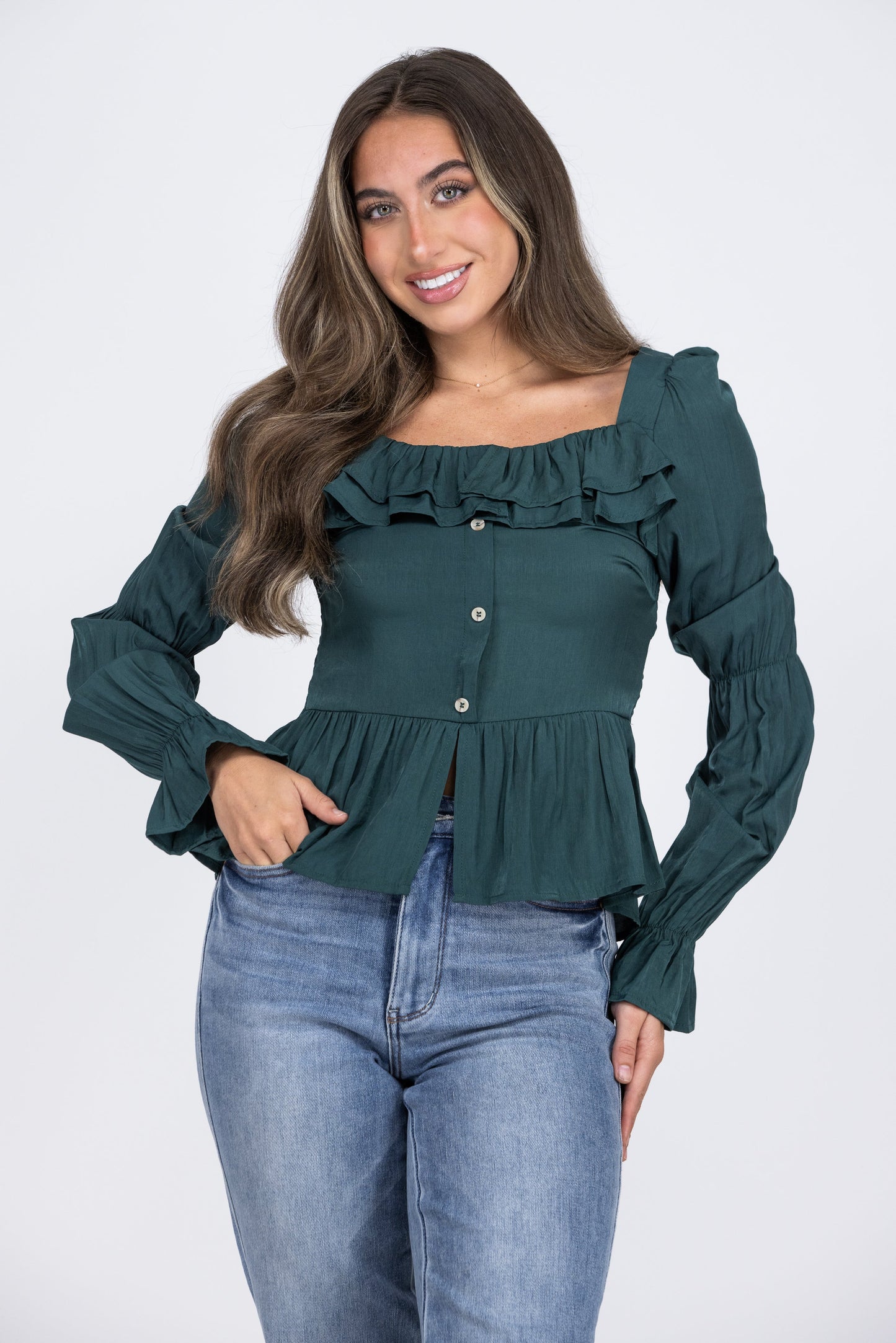 Love The Shape Of You Women's Ruffled Long Sleeve Top