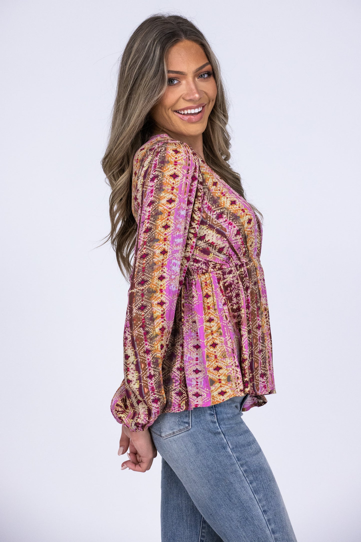 Desert Sunrise Women's V-Neck Long Sleeve Top