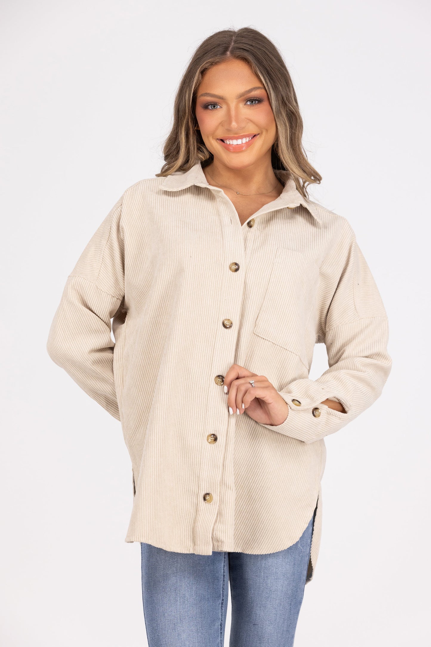 Global Icon Women's Button Front Corduroy Shacket