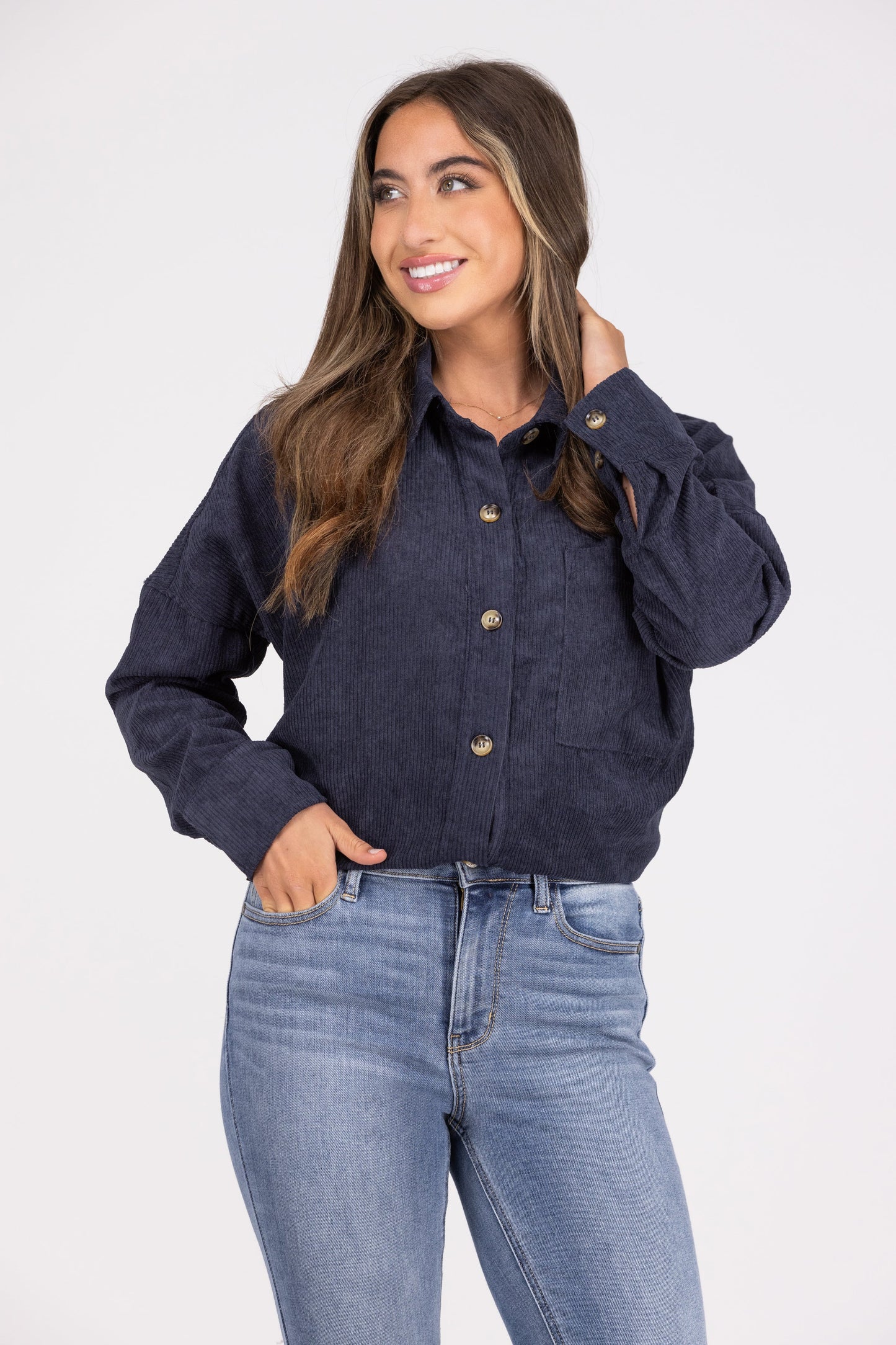 Global Icon Women's Button Front Corduroy Shacket