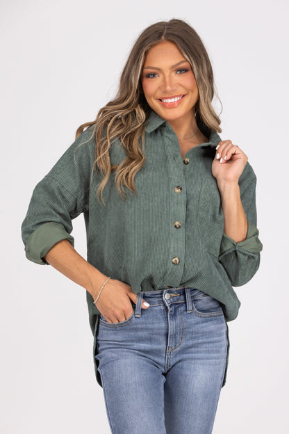 Global Icon Women's Button Front Corduroy Shacket