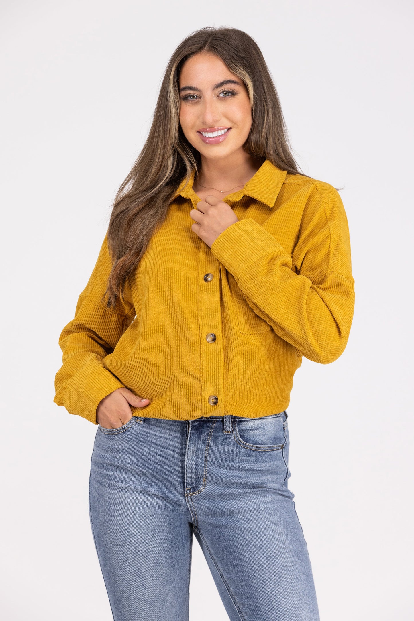 Global Icon Women's Button Front Corduroy Shacket