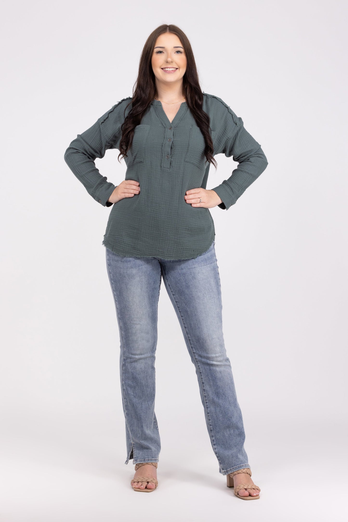 Wake Up Every Morning Women's Textured Fringe Long Sleeve Top *Final Sale*