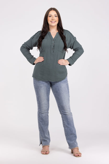 Wake Up Every Morning Women's Textured Fringe Long Sleeve Top *Final Sale*