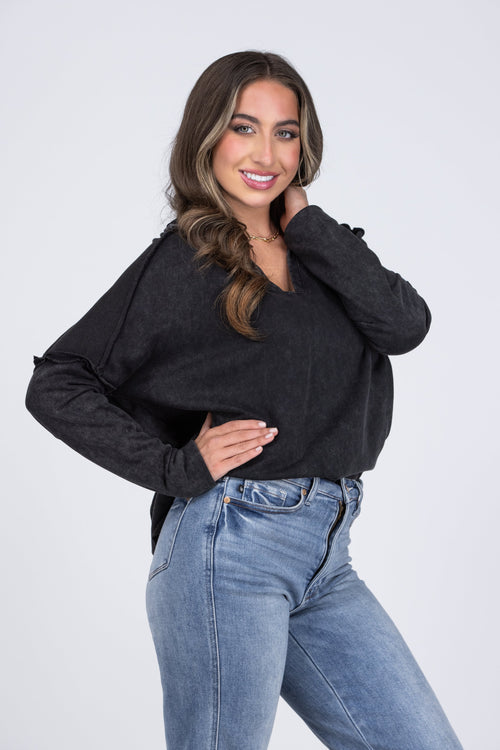 Meeting Halfway Women's Split Neck Collared Long Sleeve Top
