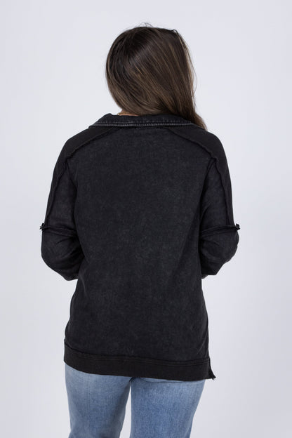 Meeting Halfway Women's Split Neck Collared Long Sleeve Top