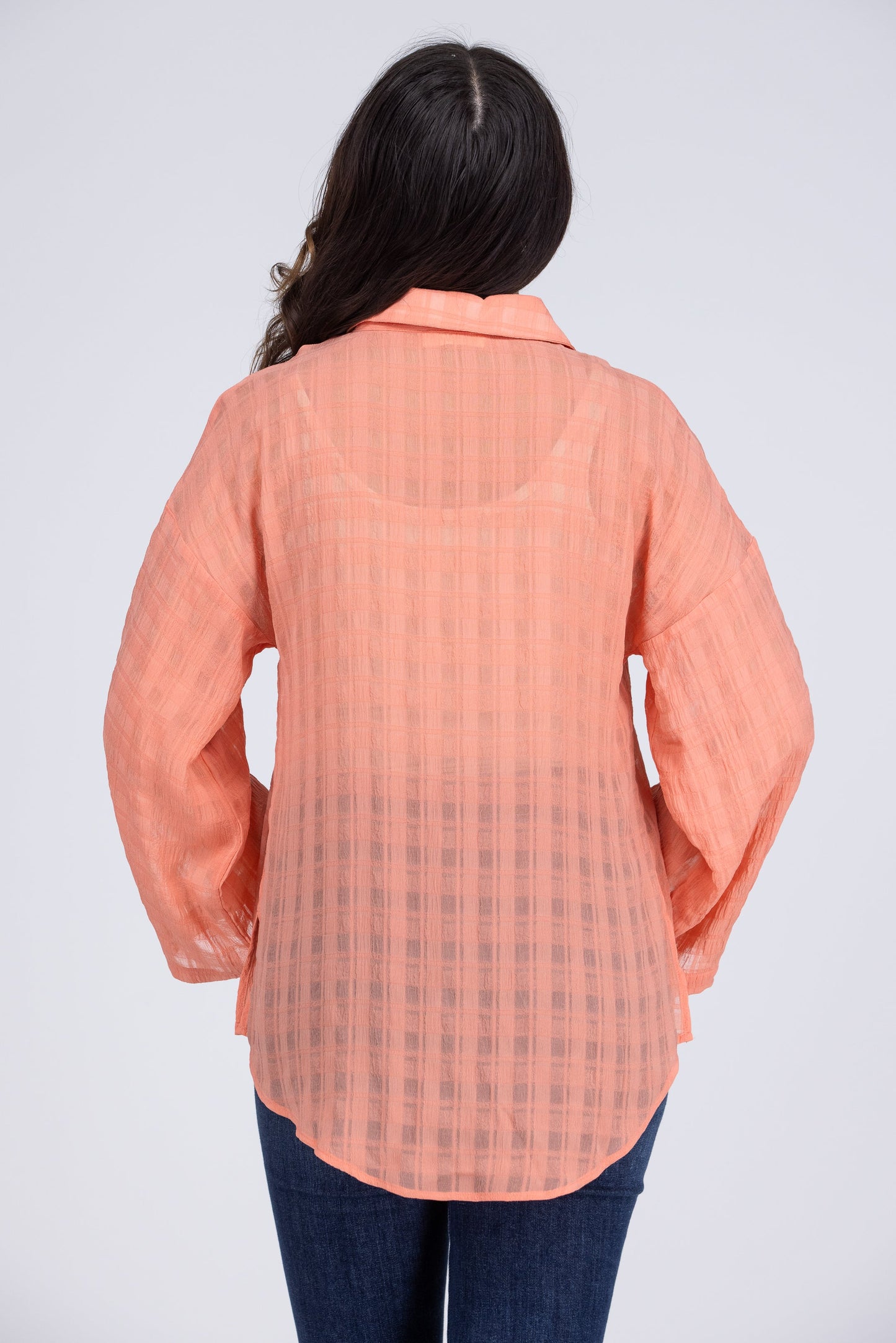 Picnic on the Beach Women's Textured Button Down Long Sleeve Top