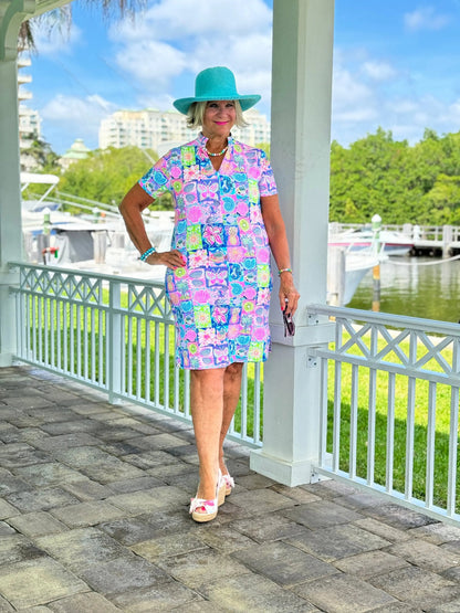 SANDY BEACH COLOR SHORT SLEEVE DRESS