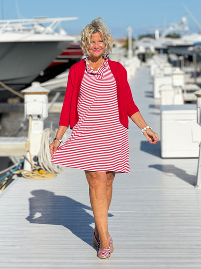 REGATTA RED STRIPE RUFFLE DRESS