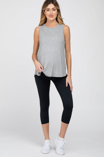Black Basic Cropped Maternity Capri