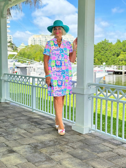 SANDY BEACH COLOR SHORT SLEEVE DRESS