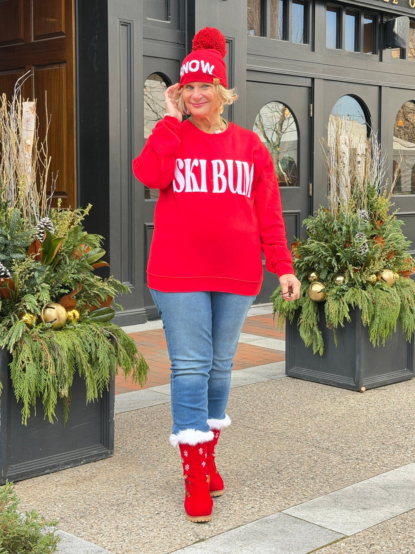 RED SKI BUM Suede-Like Flocked Logo Heavyweight Sweatshirt