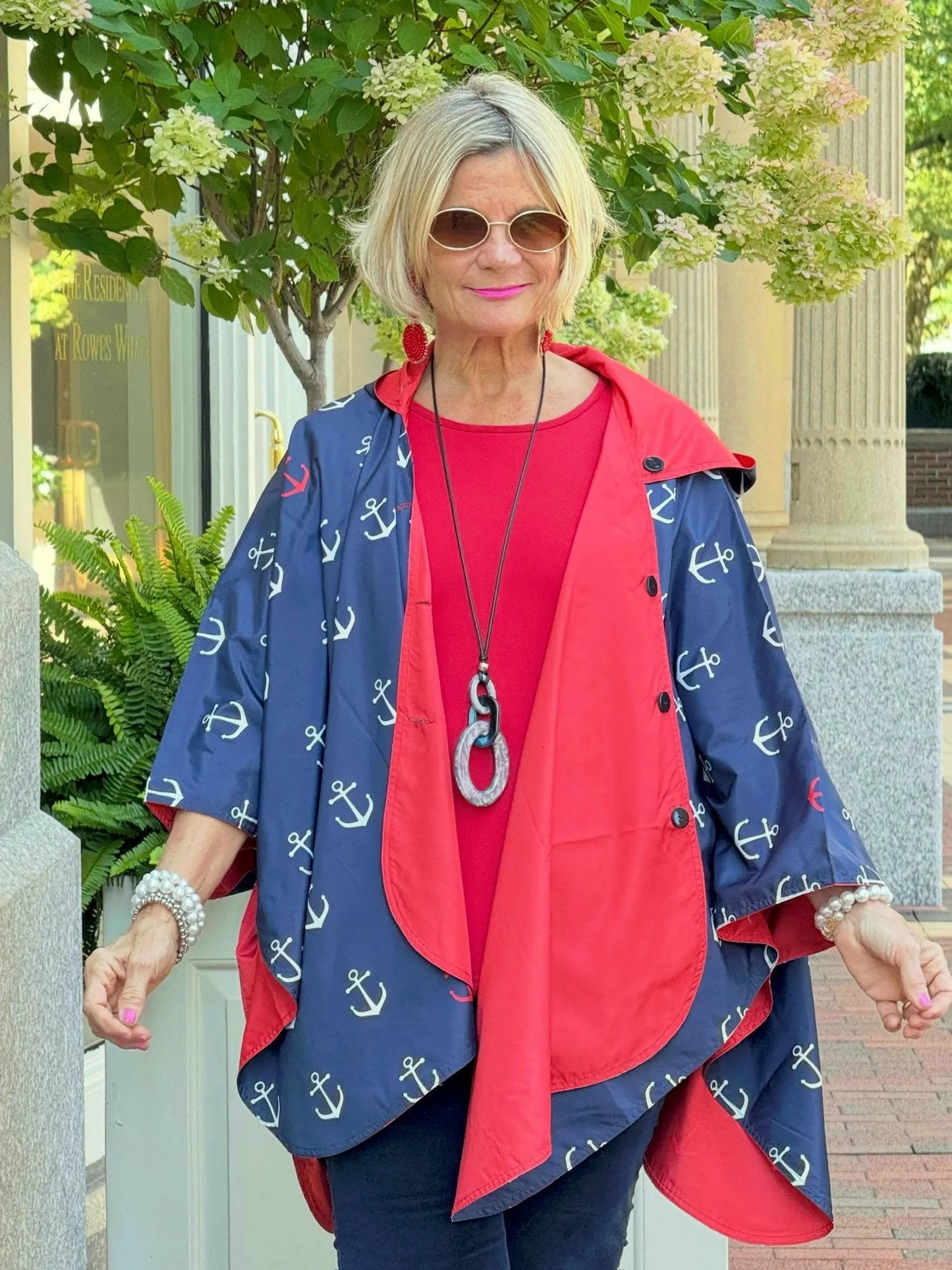 Navy / Red Reversible Rain Cape - Anchor Collection