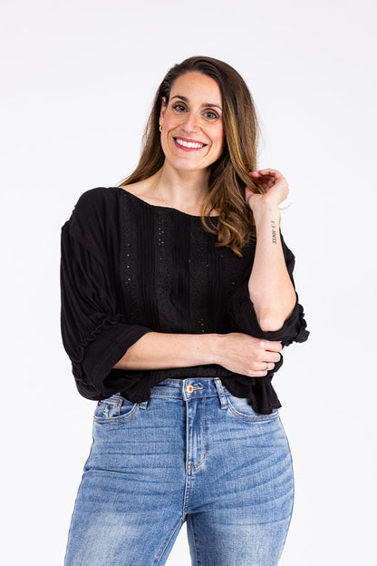 Luscious Lace Women's 3/4 Ruffled Sleeve Top
