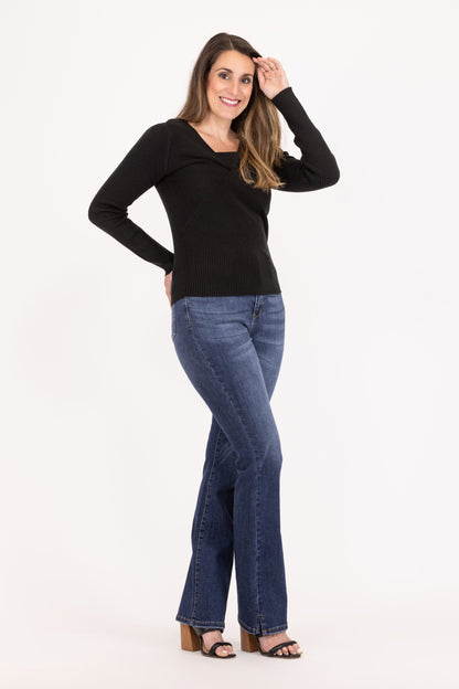 Twisted Feelings Women's Versatile V-Neck Long Sleeve Top