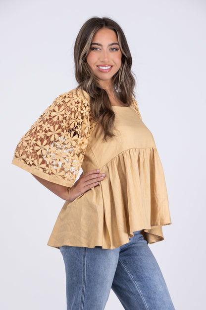 Be Authentic Women's Peplum Lace Short Sleeve Top