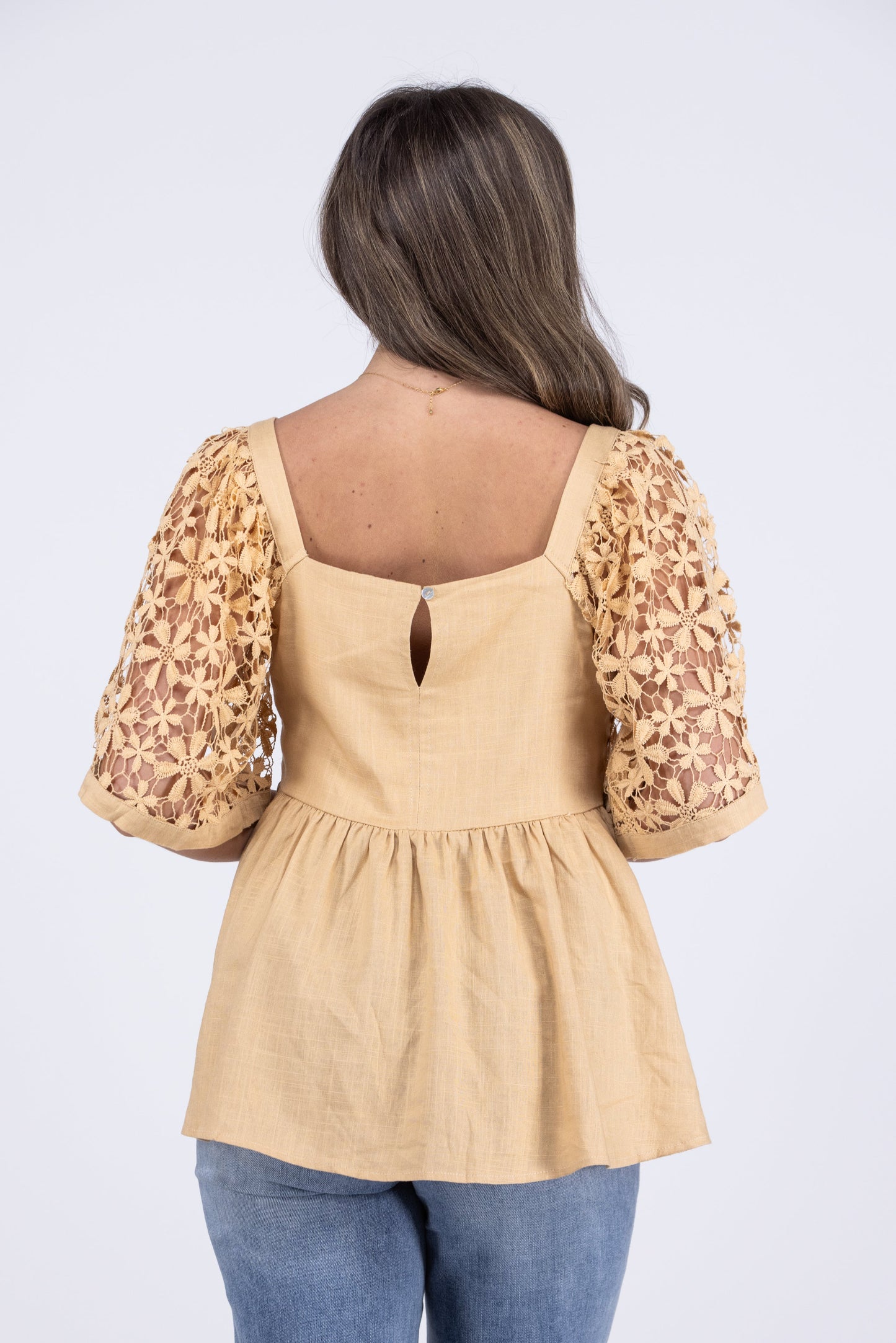 Be Authentic Women's Peplum Lace Short Sleeve Top