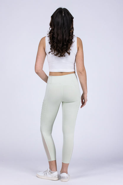 Ribbed Mesh Pocket Women's Sporty Stretch Leggings