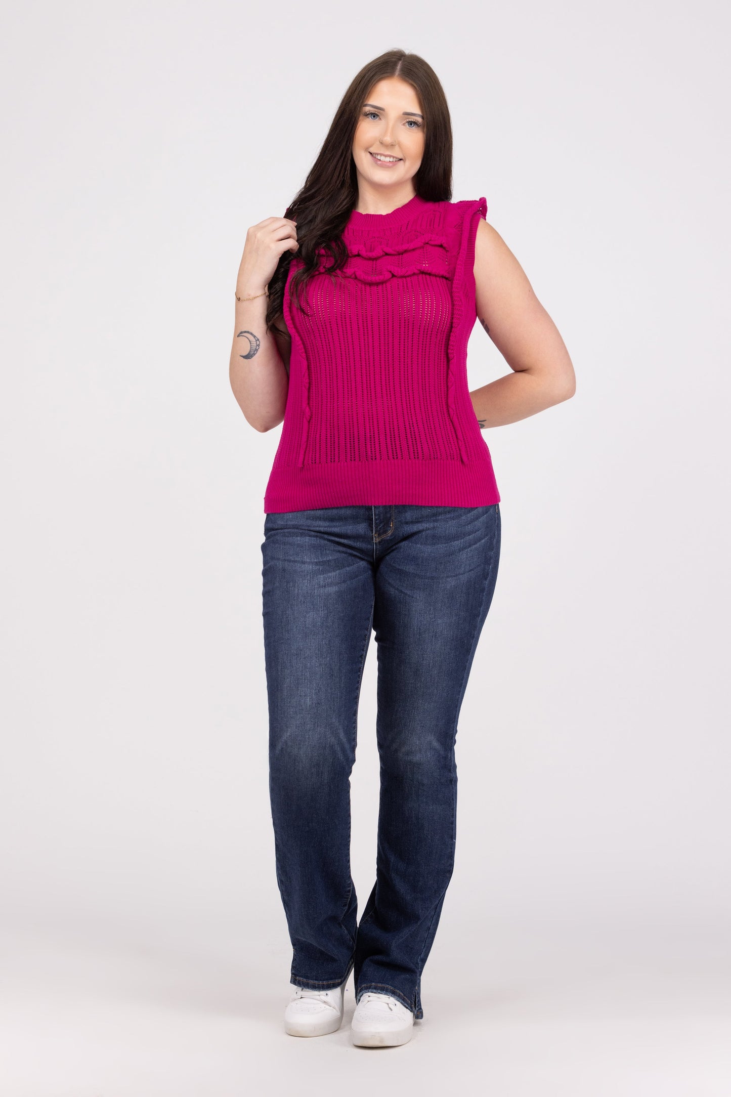 Ruffled Minds Women's Mock Neck Cap Sleeve Sweater Tank