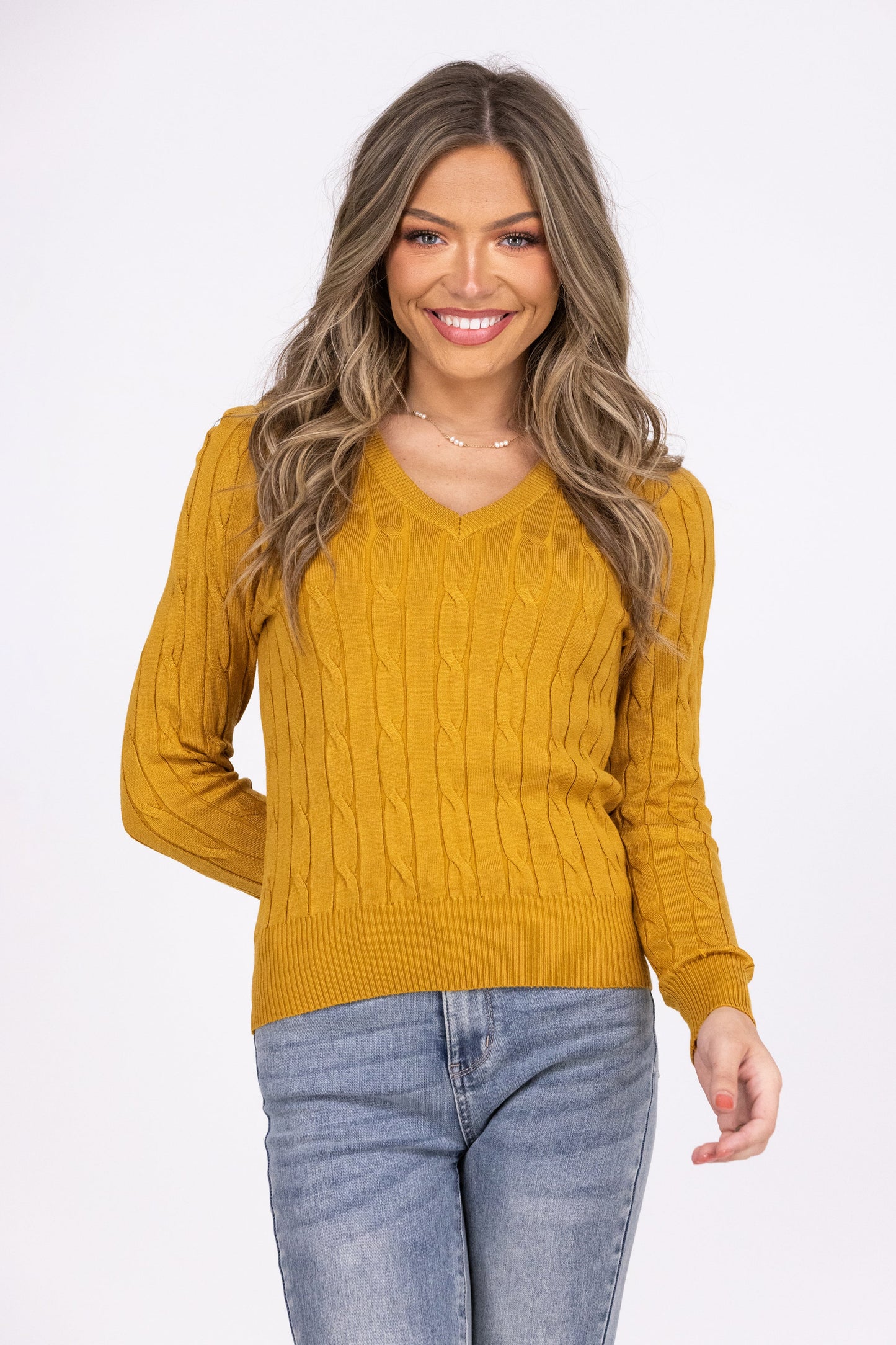 Gonna Be Popular Women's Cable Knit V-Neck Sweater