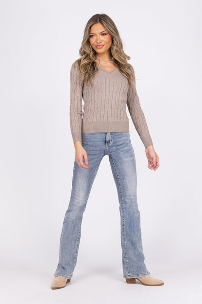 Gonna Be Popular Women's Cable Knit V-Neck Sweater