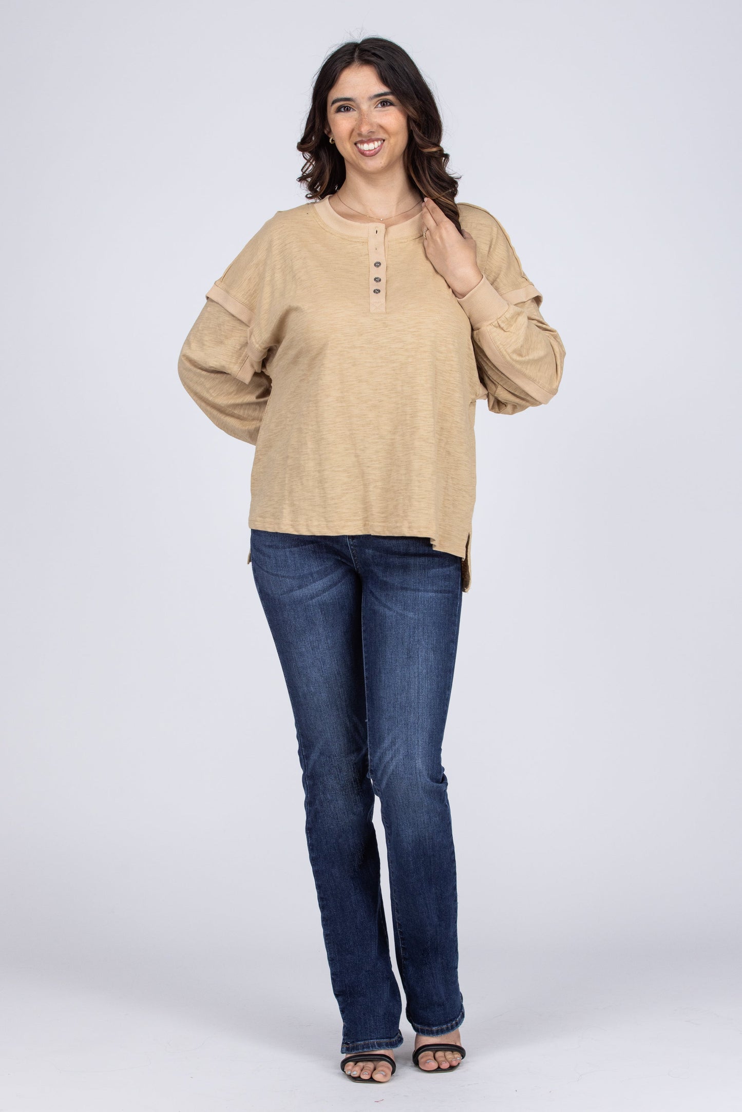One Last Kiss Women's Ribbed 1/4 Button Down Long Sleeve Top