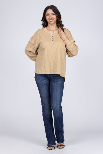 One Last Kiss Women's Ribbed 1/4 Button Down Long Sleeve Top