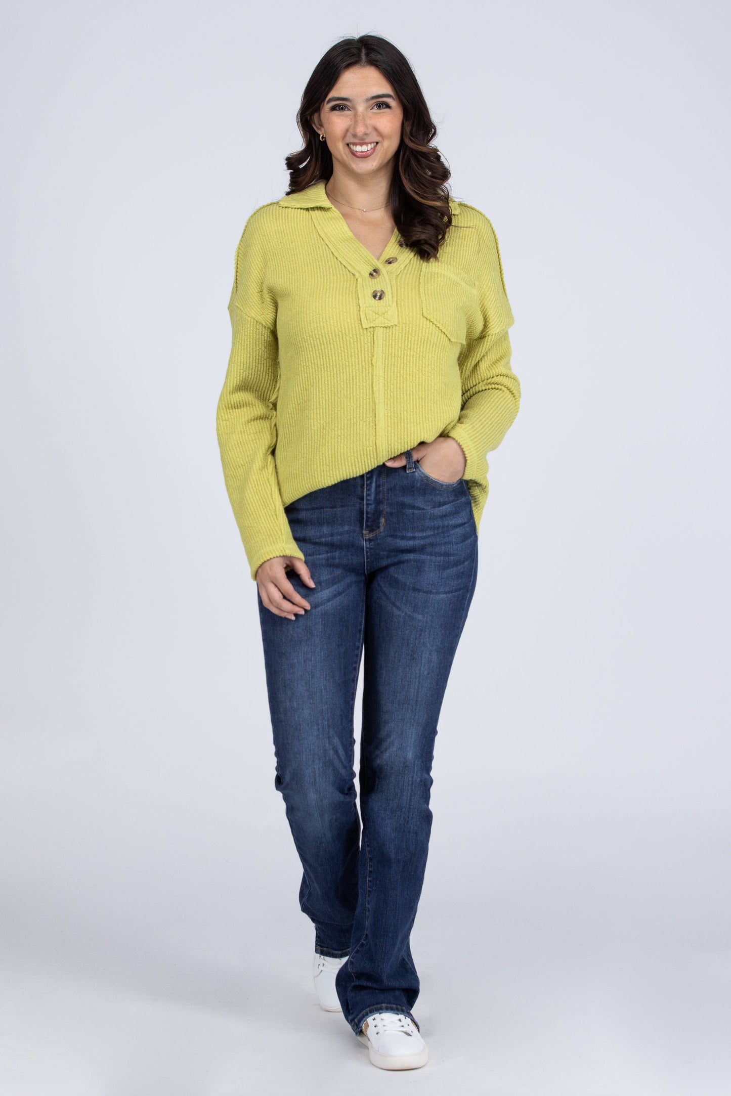 Margaritas and Bonfires Women's Quarter Button Ribbed Long Sleeve Top
