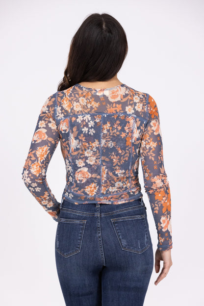 Take Me Anywhere Women's Floral Double Mesh Long Sleeve Top