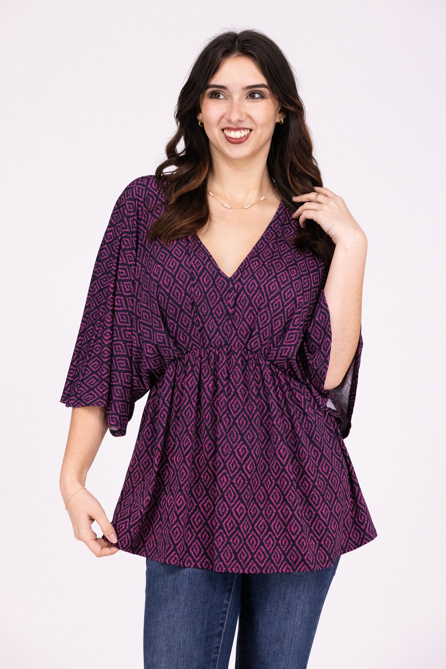 Dream Big Women's Flattering Pleated 3/4 Sleeve Top