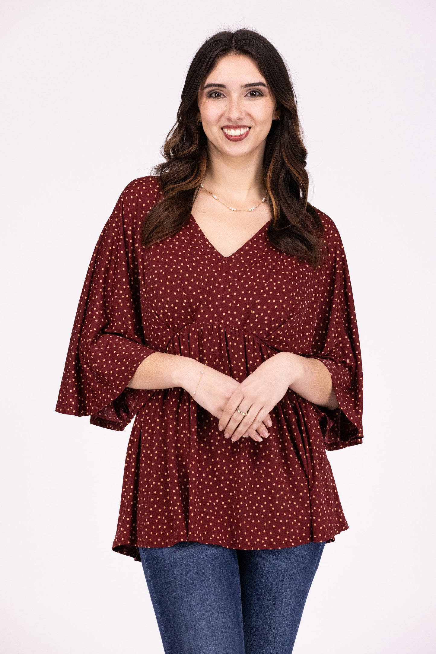 Dream Big Women's Flattering Pleated 3/4 Sleeve Top