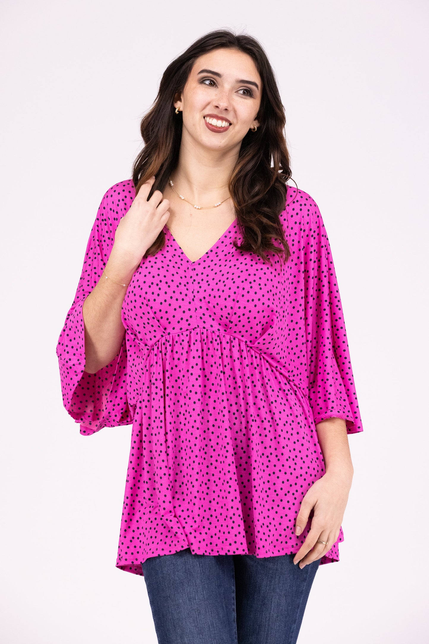 Dream Big Women's Flattering Pleated 3/4 Sleeve Top