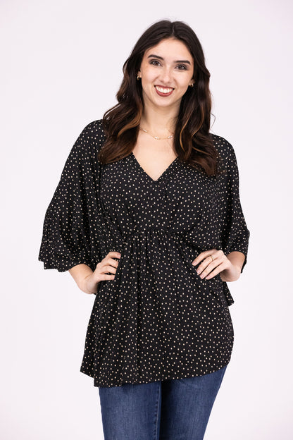 Dream Big Women's Flattering Pleated 3/4 Sleeve Top