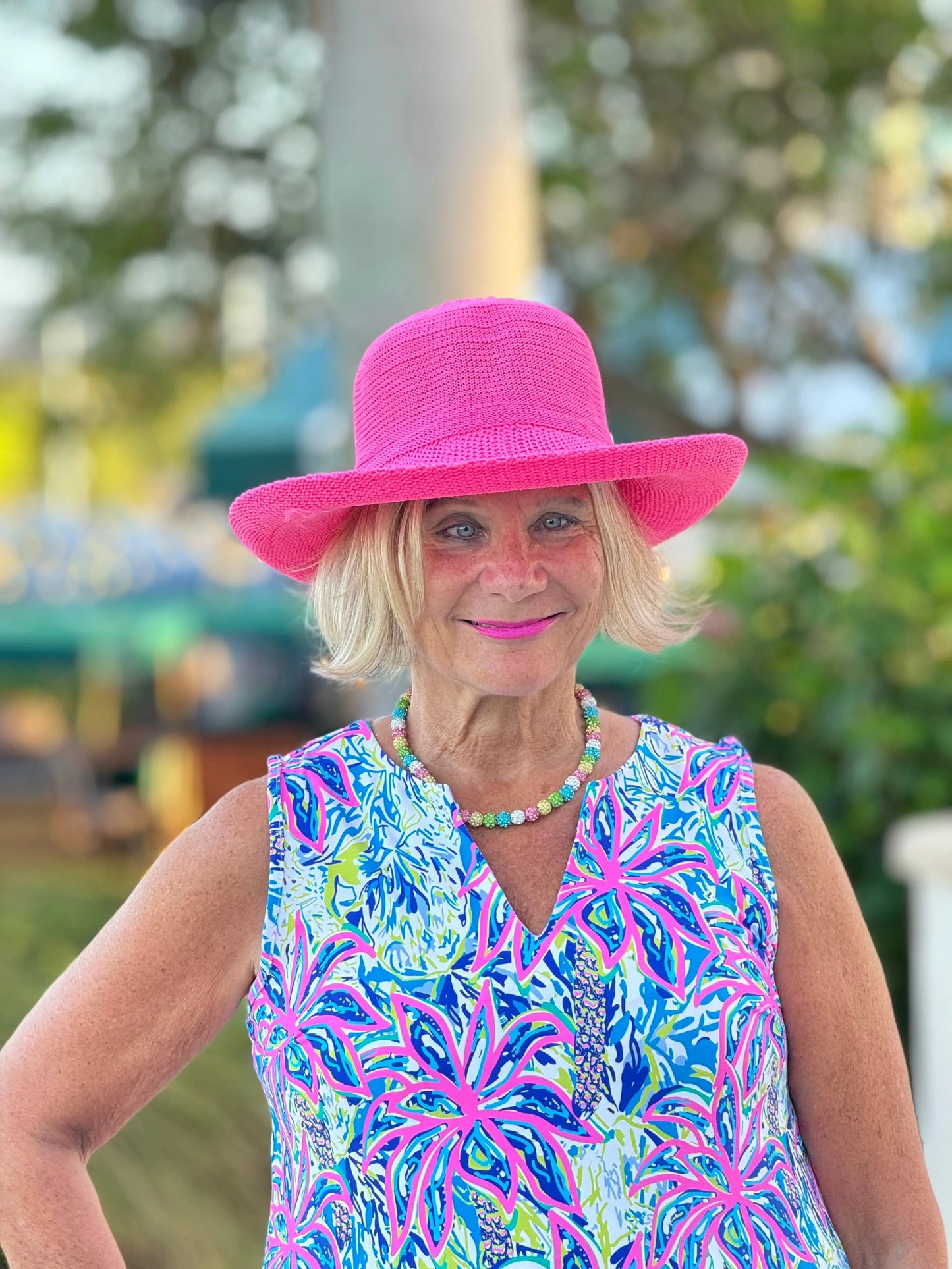 PINK PALM TREE SLEEVELESS TOP
