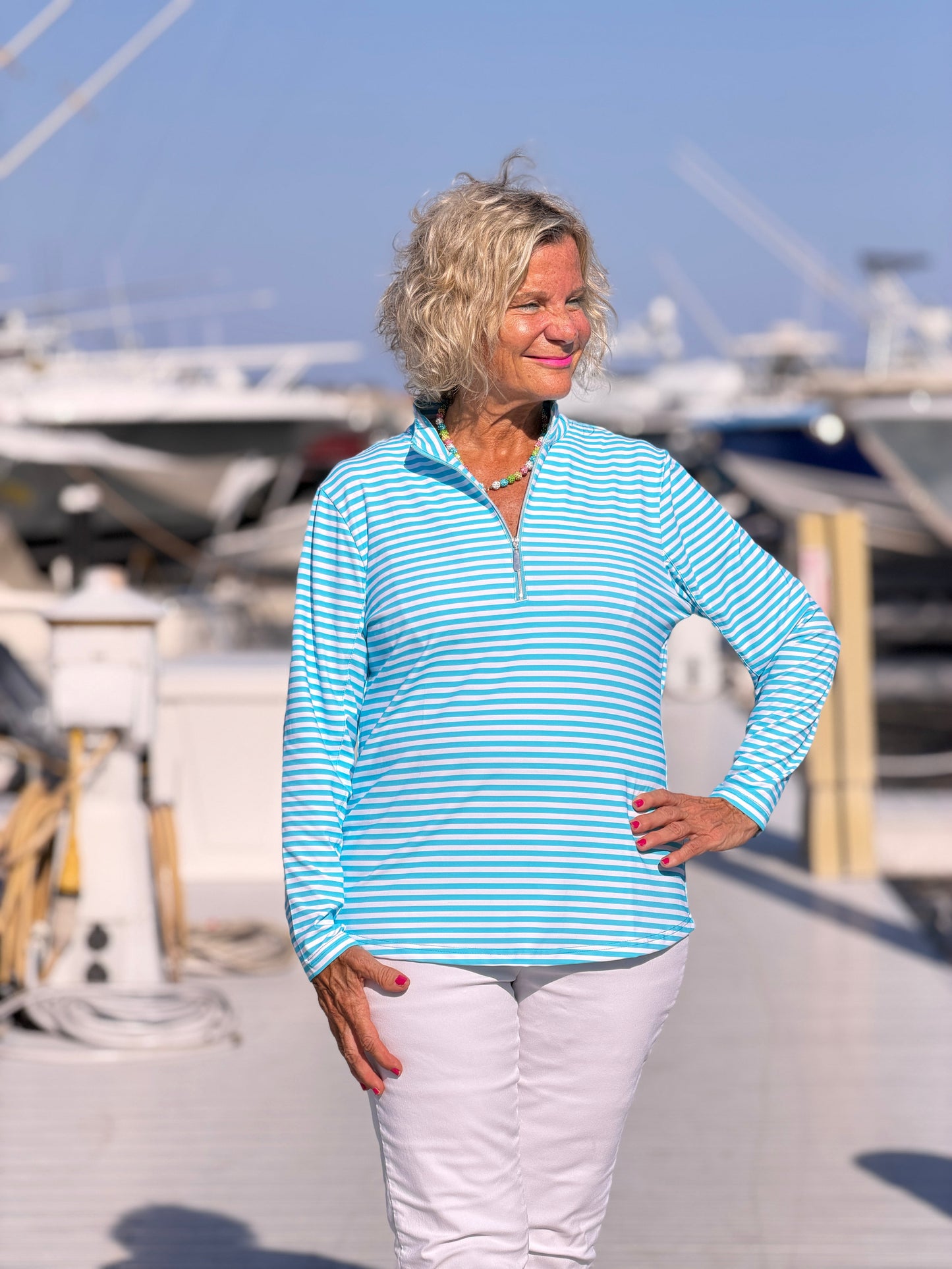 OCEAN BLUE HALF ZIPPER TOP