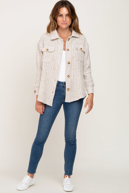 Beige Tweed Front Pocket Shacket