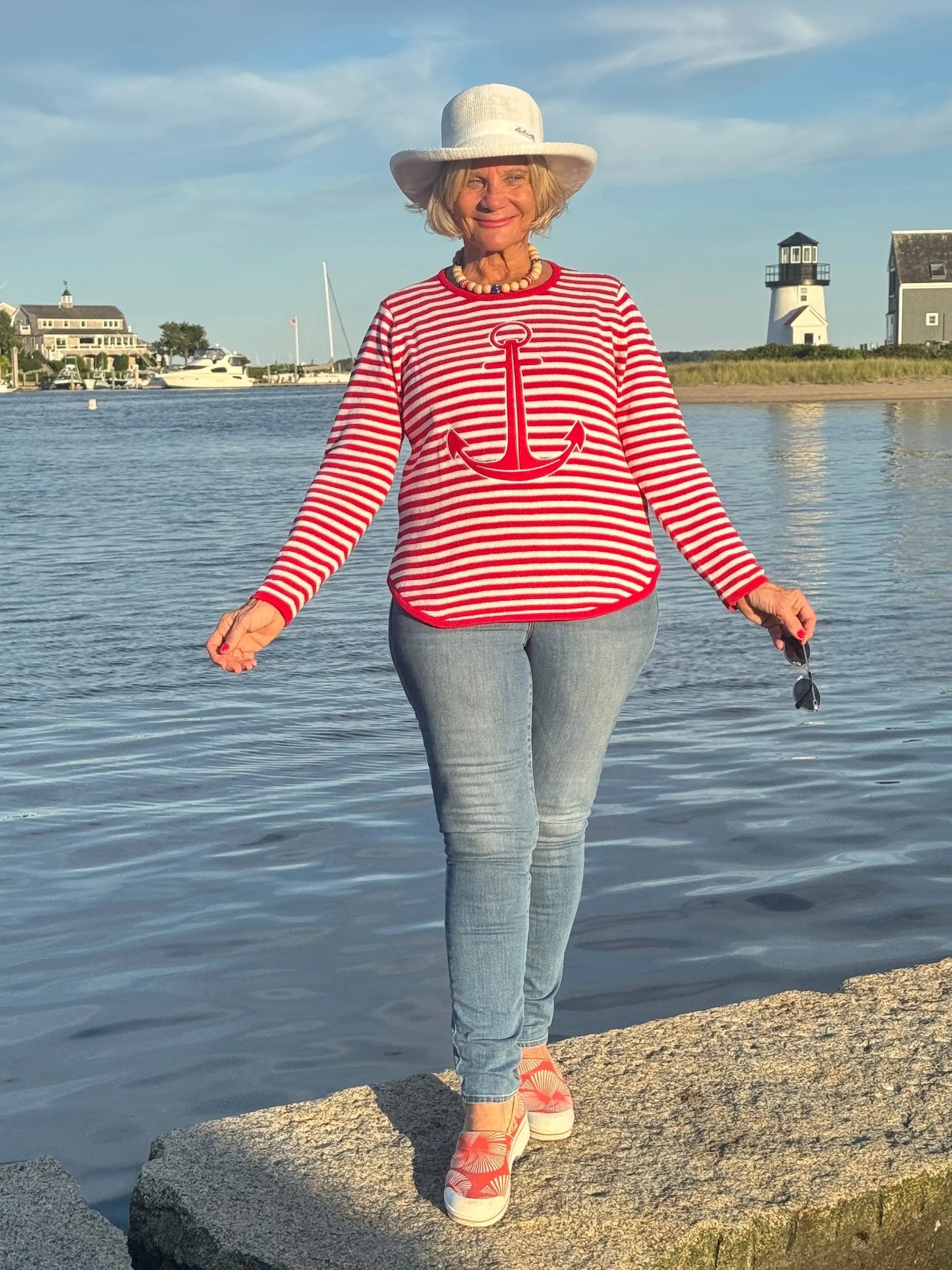 RED AND WHITE STRIPE ANCHOR SWEATER
