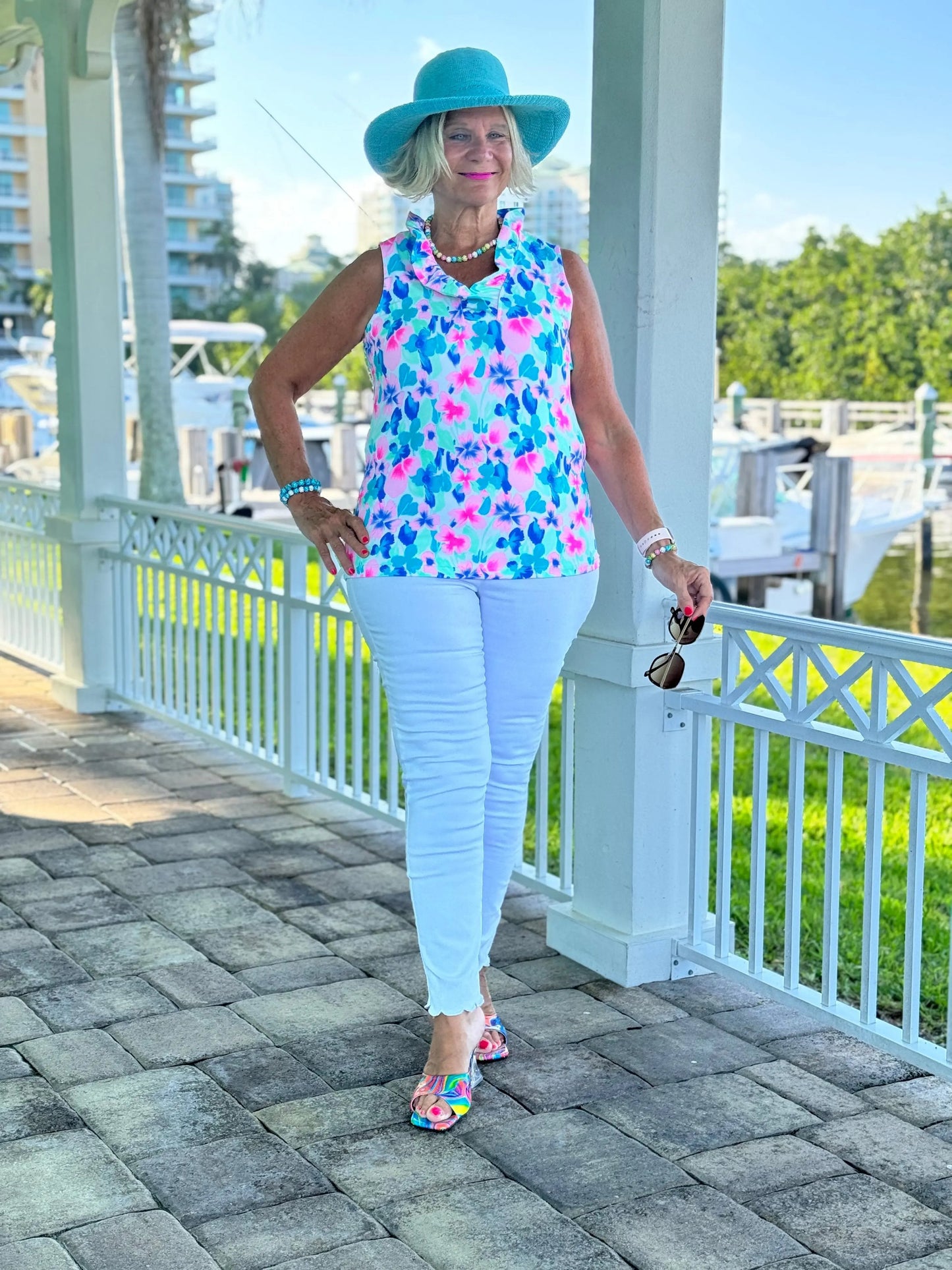 PINK PETALS RUFFLE SLEEVELESS