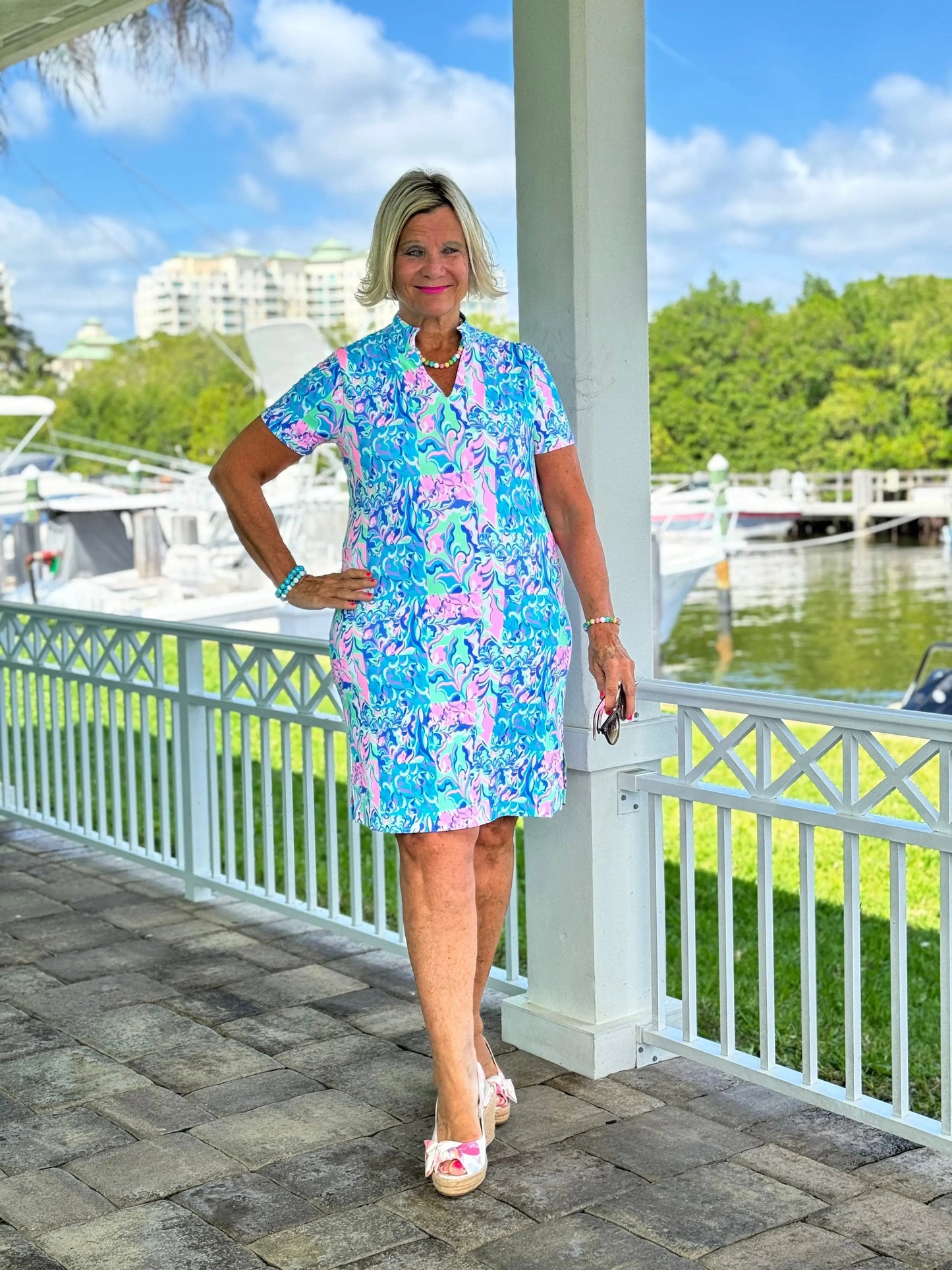 SPLASH OF PINK  SHORT SLEEVE DRESS