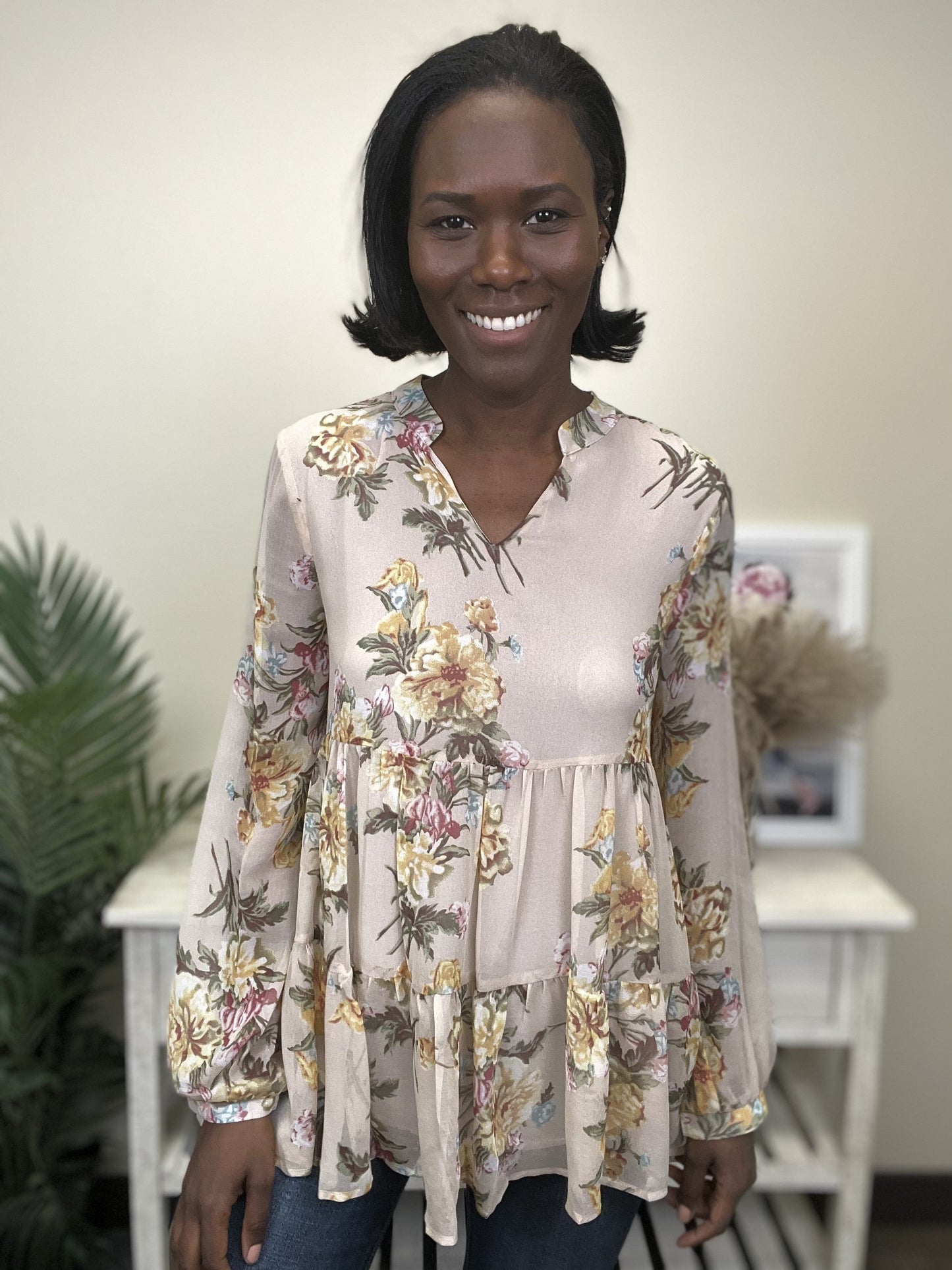 Flow Dreams Women's Floral Tunic Long Sleeve Top