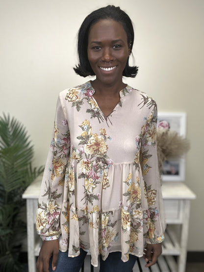Flow Dreams Women's Floral Tunic Long Sleeve Top