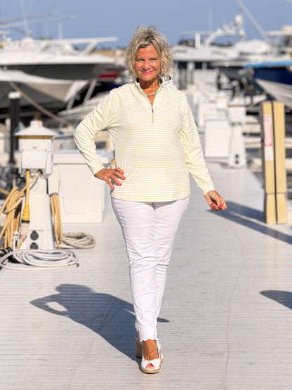 SUNNY DAY STRIPED HALF ZIPPER TOP