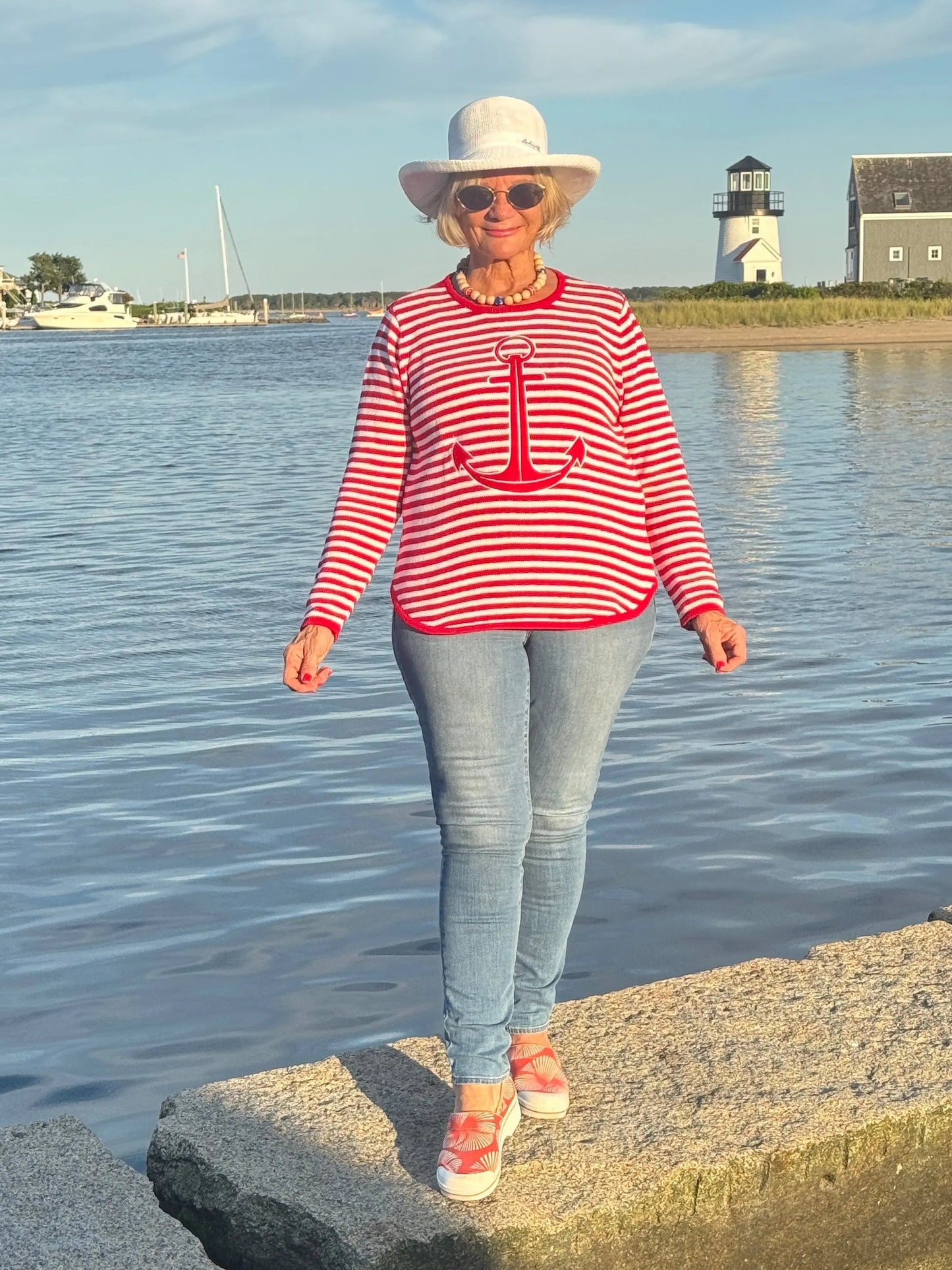 RED AND WHITE STRIPE ANCHOR SWEATER