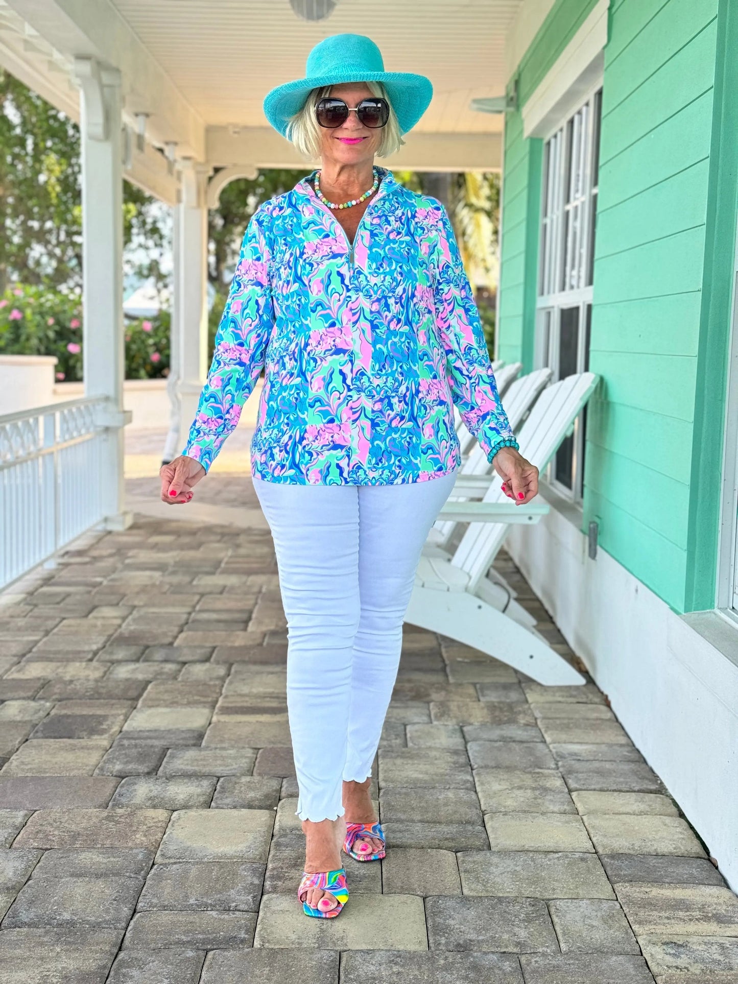 SPLASH OF PINK  HALF ZIPPER