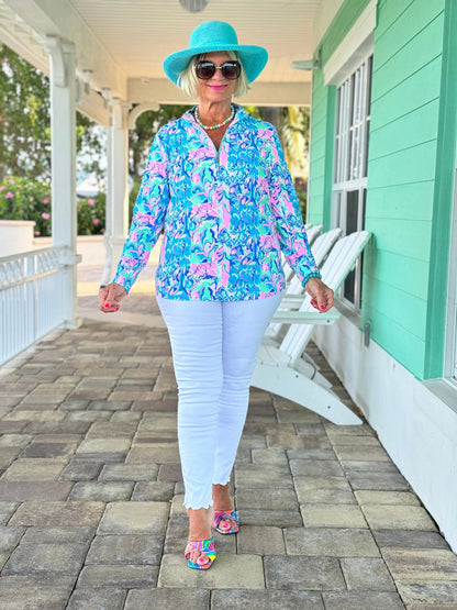 SPLASH OF PINK  HALF ZIPPER