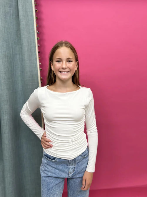 Lovely In Your Company Junior's Boat Neckline Long Sleeve Top