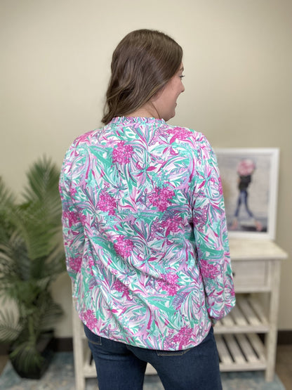 Tropical Paradise Women's Bright Ruffle Long Sleeve Top