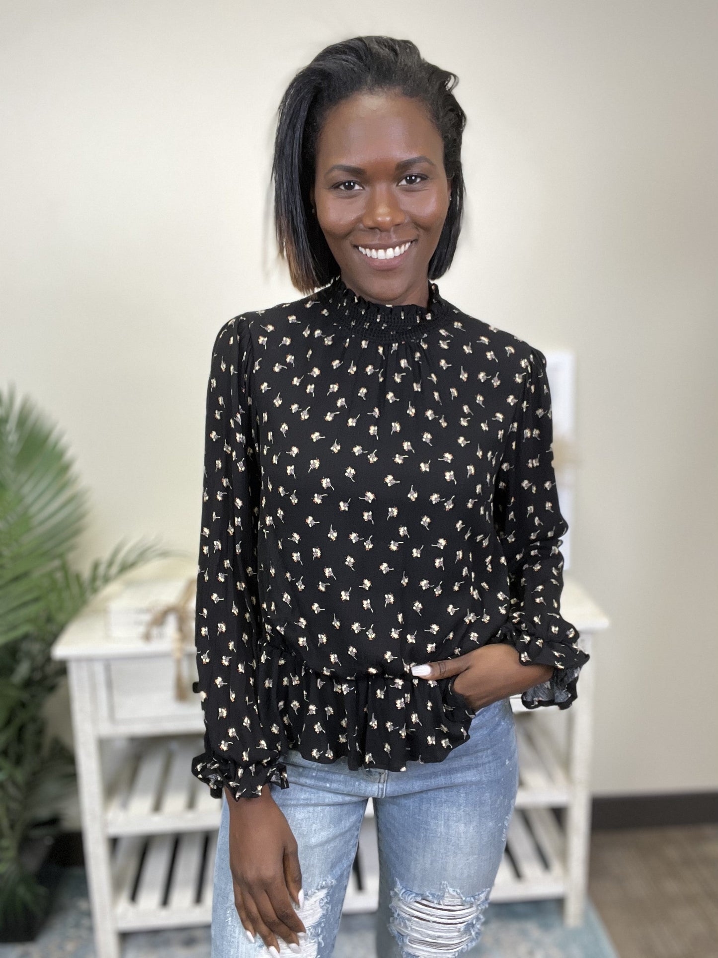 Fun Floral Women's Puff Long Sleeve Top