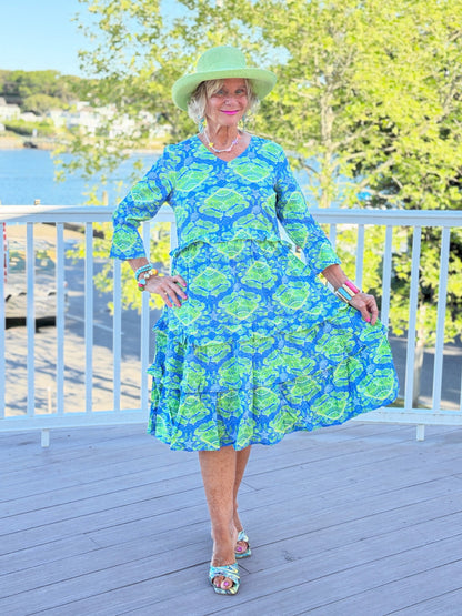 SEAG GLASS TREASURE V Neck RUFFLE DRESS