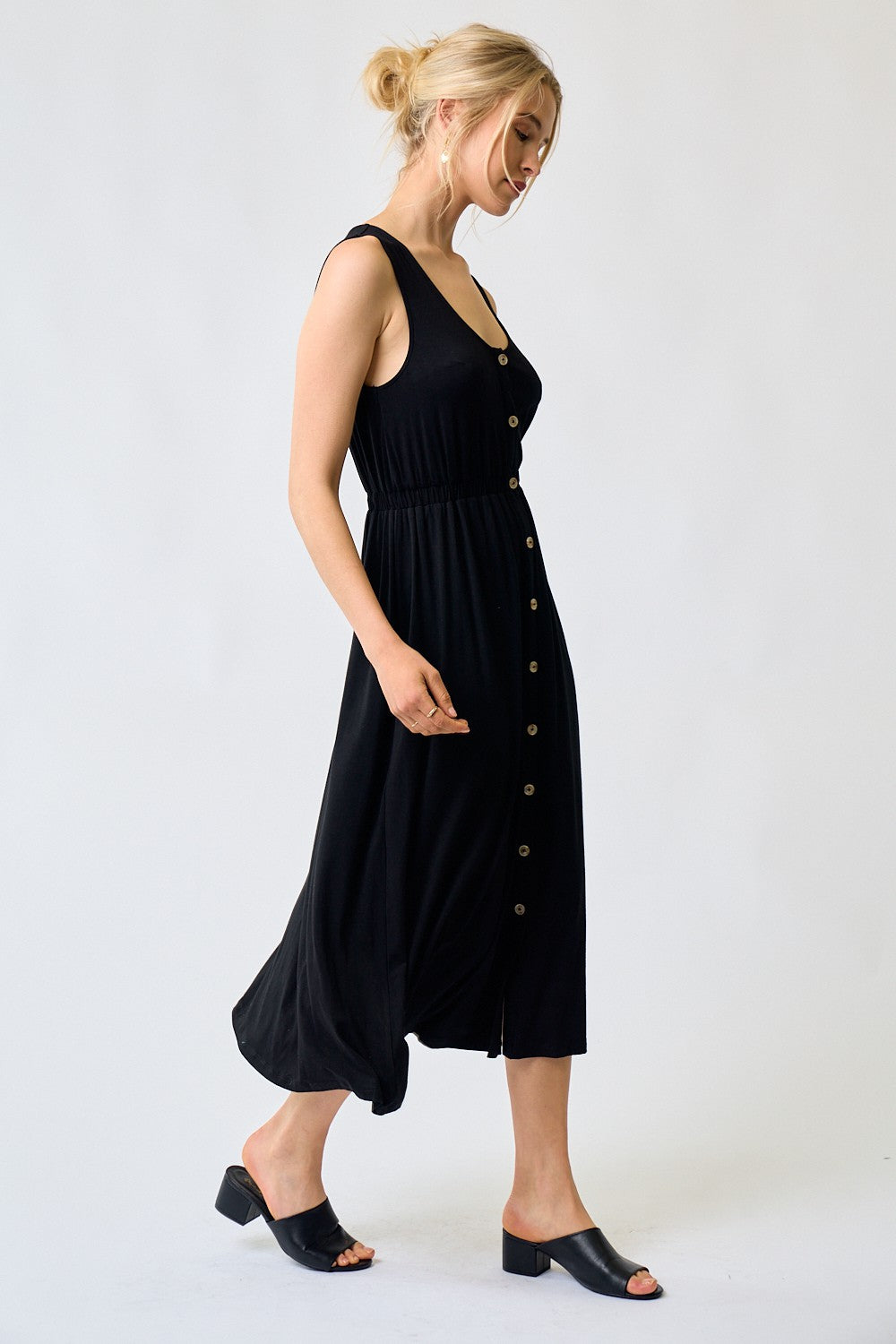Black Button Down Midi Dress